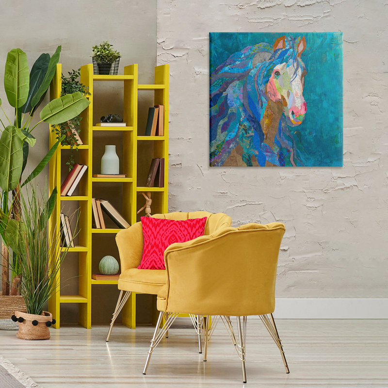 «Blue Collage Pegasus», art mural sur toile par Violet Davenport, H 30 po x l 30 po