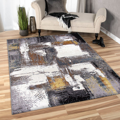 Tapis luxueux crème et doré, 6,6 x 9,5 pieds | 100% polyester, 2,2 lb / pi2, hauteur des poils: 0,4 po | Facile à nettoyer avec l'aspirateur, idéal pour le salon et la chambre à coucher, décoration intérieure élégante