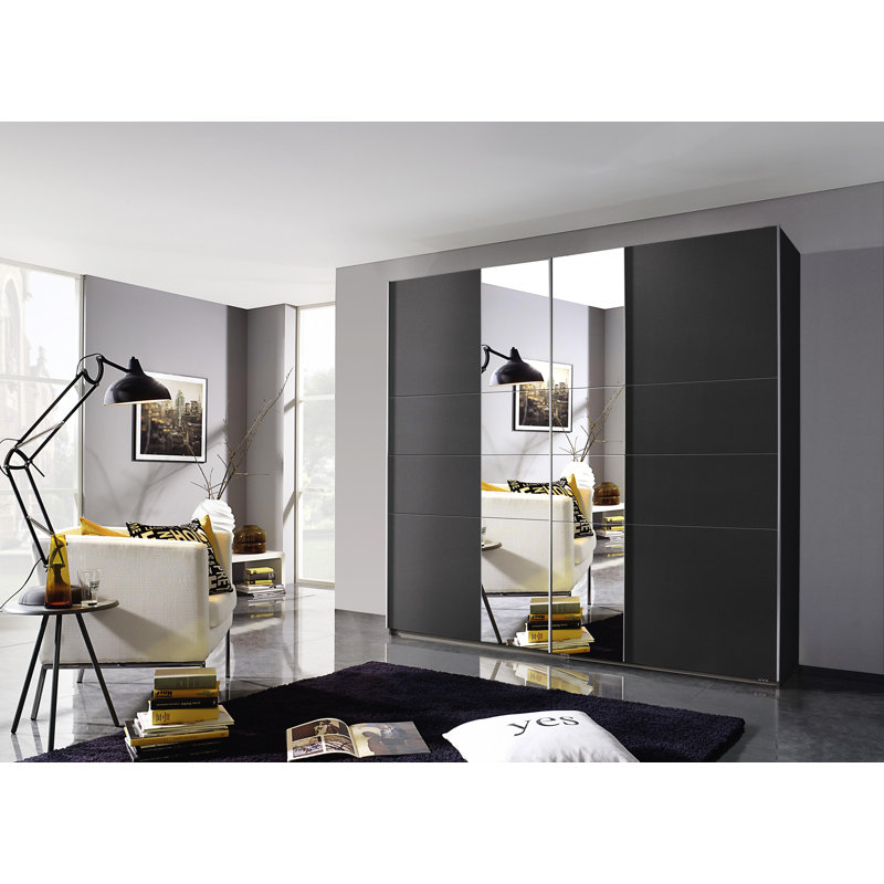 Maringa 2 Door Manufactured Wood Wardrobe, 210cm H x 218cm W x 59cm D, Premium, Grey metallic