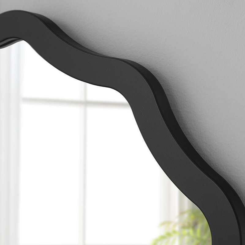 Brexten Flat Wall Mirror, Matte Black, Round/Scalloped/Wavy, 90cm H x 90cm W