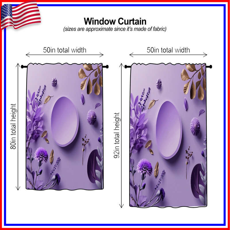 Purple Flowers Window Curtains, Floral Sheer & Blockout Curtains - 1 Panel, 50 po x 92 po - 1 panneau, Blockout
