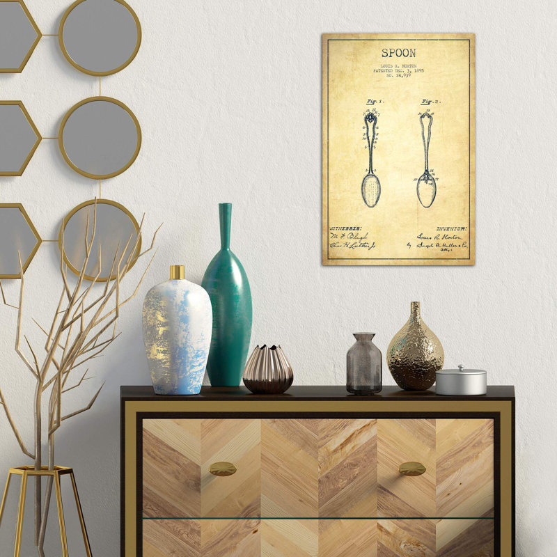 Spoon Vintage Patent Blueprint - Wrapped Canvas Print, 66.04 cm H x 45.72 cm W x 3.175 cm D