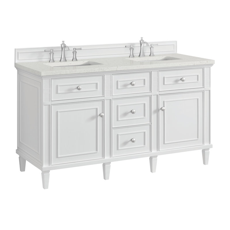 Lorelai 60'' W Double Vanity, Lime Delight Silestone, Bright White, 8" Widespread