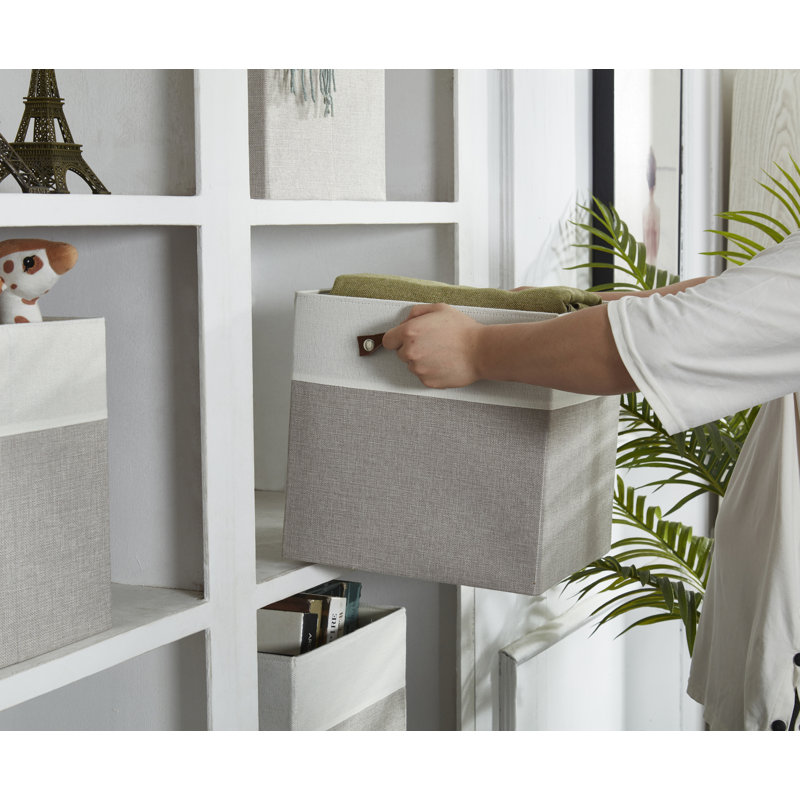 Ensemble de bacs en tissu robuste, H 12 po x l 12 po x P 12 po, Gris / blanc