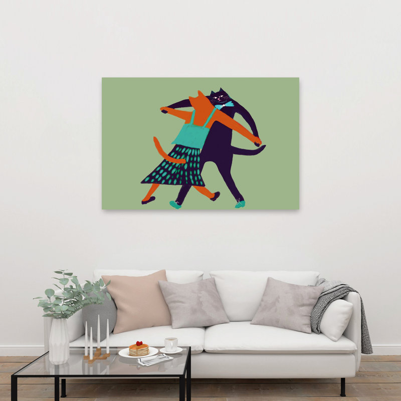 Elegant Cat Tango Elegant Playful Retro Cat Wall Art Print 1 Piece Wrapped Canvas Wall Art, 101.6cm H x 152.4cm W