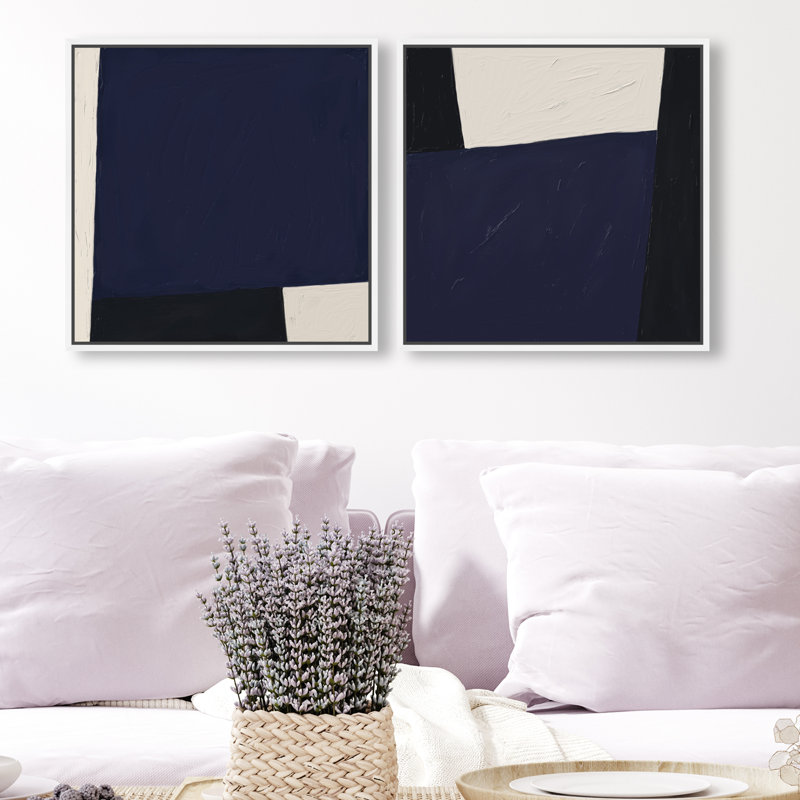 In Blue Set Canvas Abstract Print by Oliver Gal, Black Frame, 12 x 12, 17"H x 17"W, White Floater Frame
