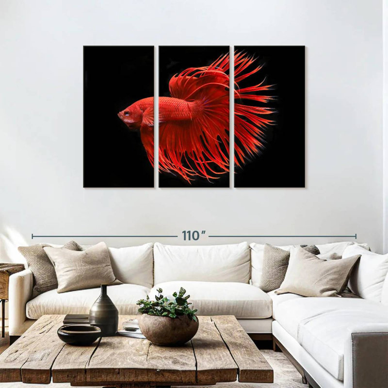 Poisson grandiose rouge Betta, H 48 po x l 74 po