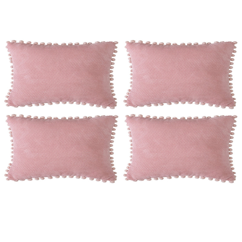 Pom-poms Cotton Blend Reversible Throw Pillow, Polyester/Polyfill, Pink