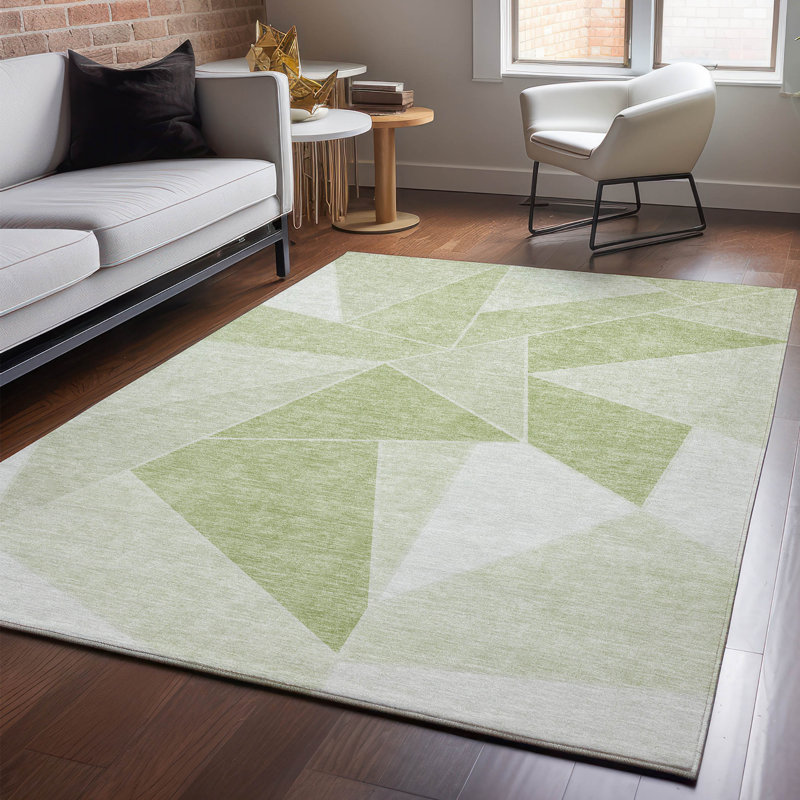 Premium Machine Washable Mayfield AMF636 Geometric Rug, Aloe, 5' x 7'6"