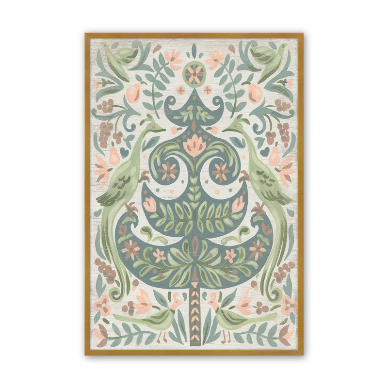 Arbre de Noël floral Folk I, Cadre doré poli, H 37,25 po x l 25,25 po