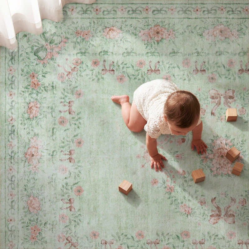 Tapis lavable à motif floral pour chambre d'enfant Kaldi, Rectangulaire 8 pi x 10 pi