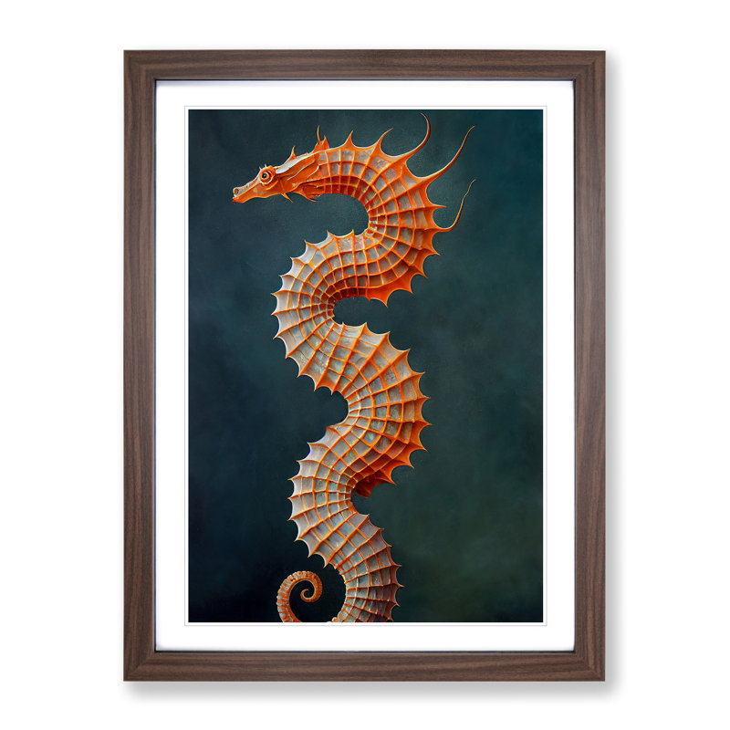 Seahorse Dragon 1 Piece Single Picture Frame Painting, 46cm H x 34cm W x 2cm D, Walnut