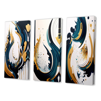 «Blue And Gold Modern Art Abstract Paint», 3 pièces sur toile
