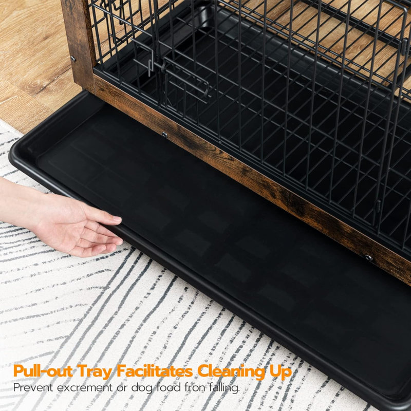 Medium Brown Wooden Dog Crate Table with Metal Bars