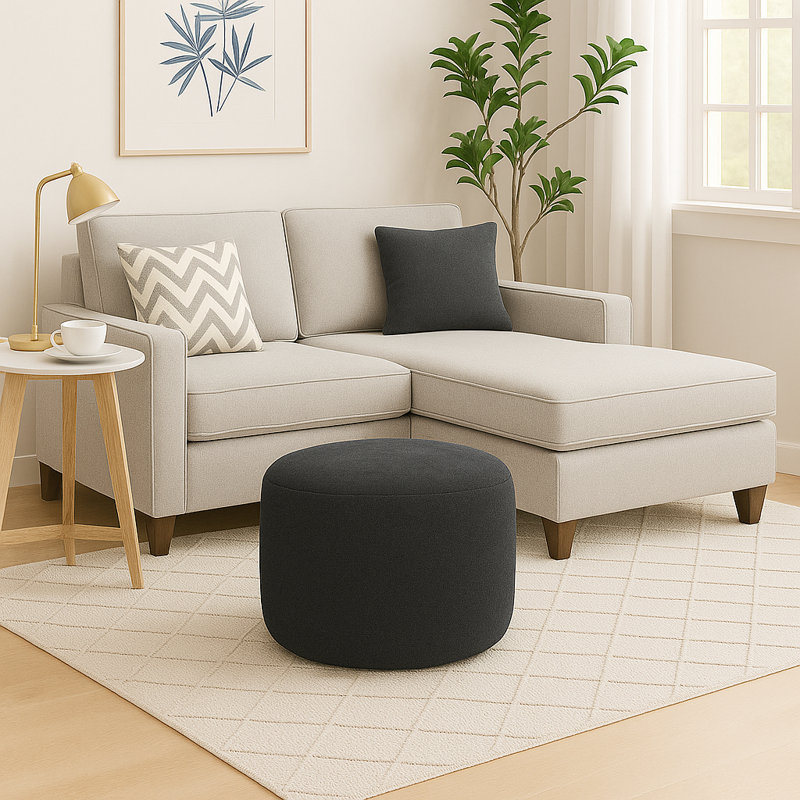 Dotcom Alfa 20" Wide Round Pouf Ottoman, Charcoal