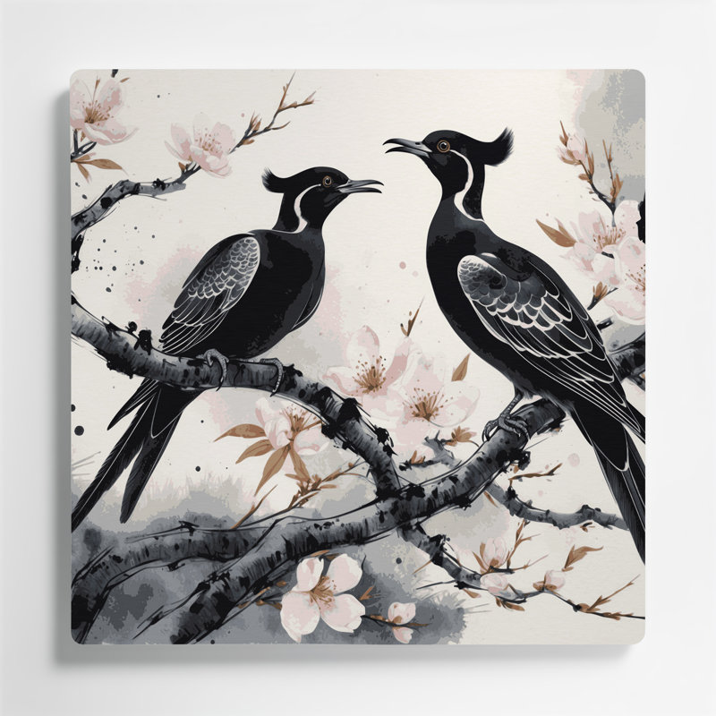 Oiseaux, art mural asiatique gris Koel, H 16 po x l 16 po