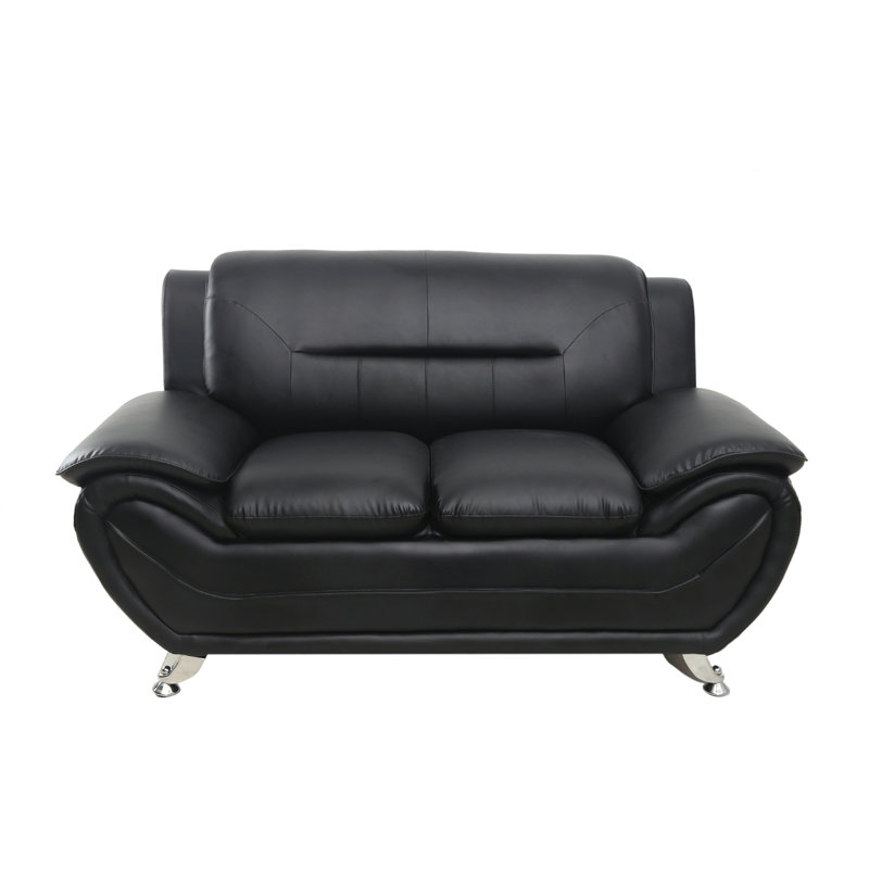 Sanuel 61.3'' Faux Leather Loveseat, Black Faux Leather