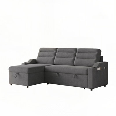85.8" Sleeper Sofa with Pull Out Bed with Charging Port,Storage Space