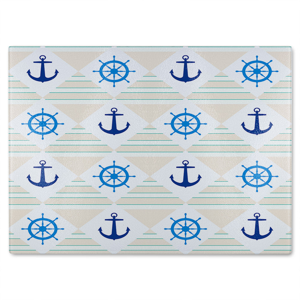 Nautical Elements On Striped Glass Chopping Board