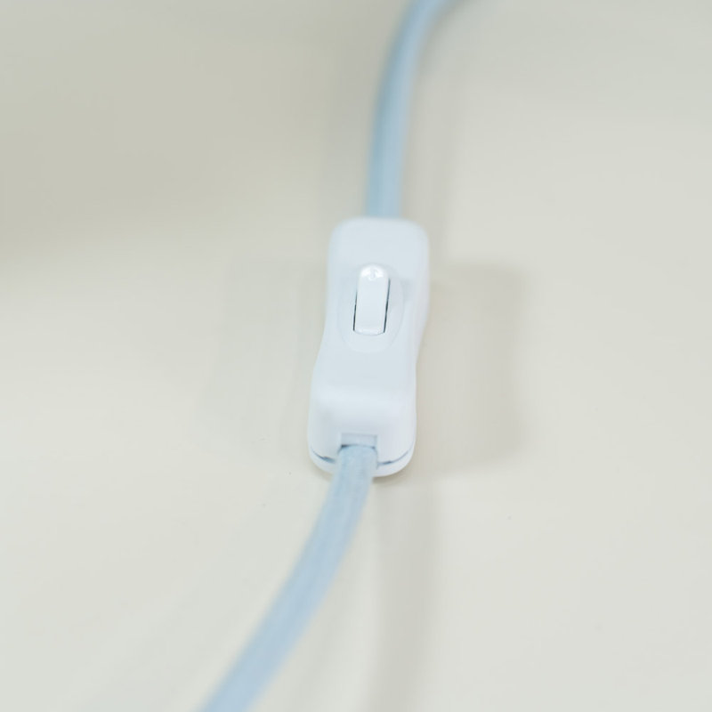 Nephi Bobbins Painted Table Lamp with Tapered Natural Linen Trim Scallop Shade, Natural Linen with Green Trim, Blue, Yes
