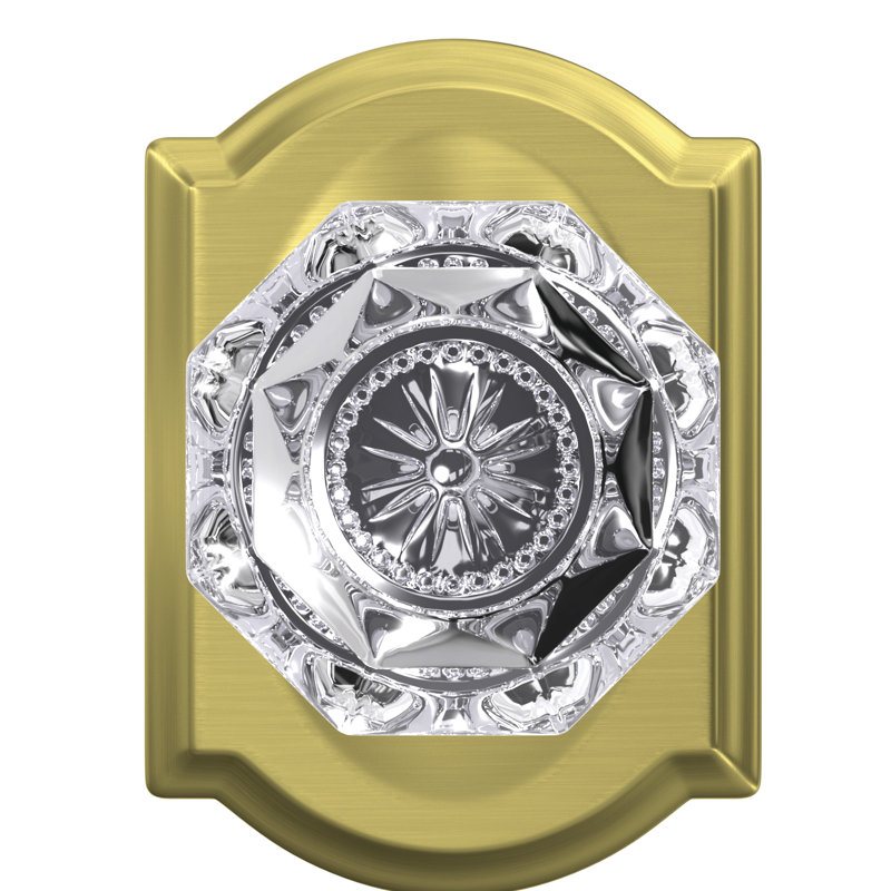 Custom Alexandria Non-Turning Glass Knob with Camelot Trim, Satin Brass