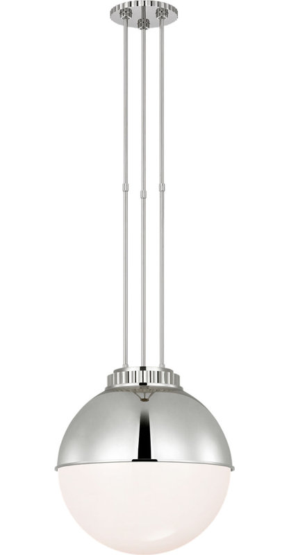 Cavill 16" Pendant with Hood and White Glass, Polished Nickel