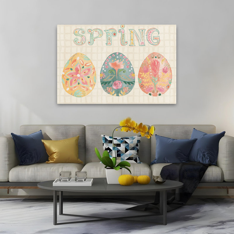 Printemps, chanson, contemporain, bleu, floral, crème, Pâques, H 60 po x l 40 po