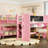 Full Loft Bed, Pink, Solid Wood, Multi - Storage, Blackboard, Educational Fun Play Area, '-421841304