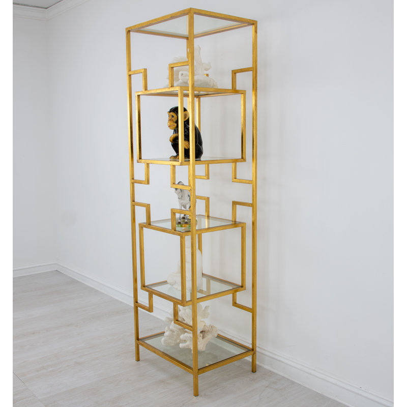 Bullani Geometric Bookcase, Gold, (5 Shelves) 80" H x 24" W x 18" D