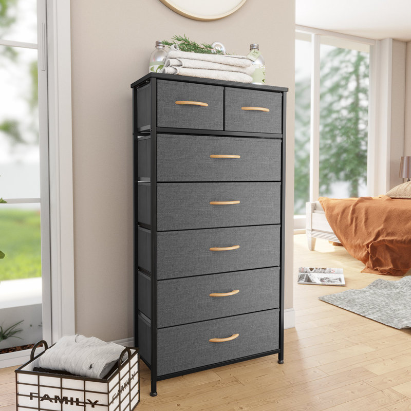 Kirklan 7 Drawer Storage Drawer, Gray/Black, Gray/Black