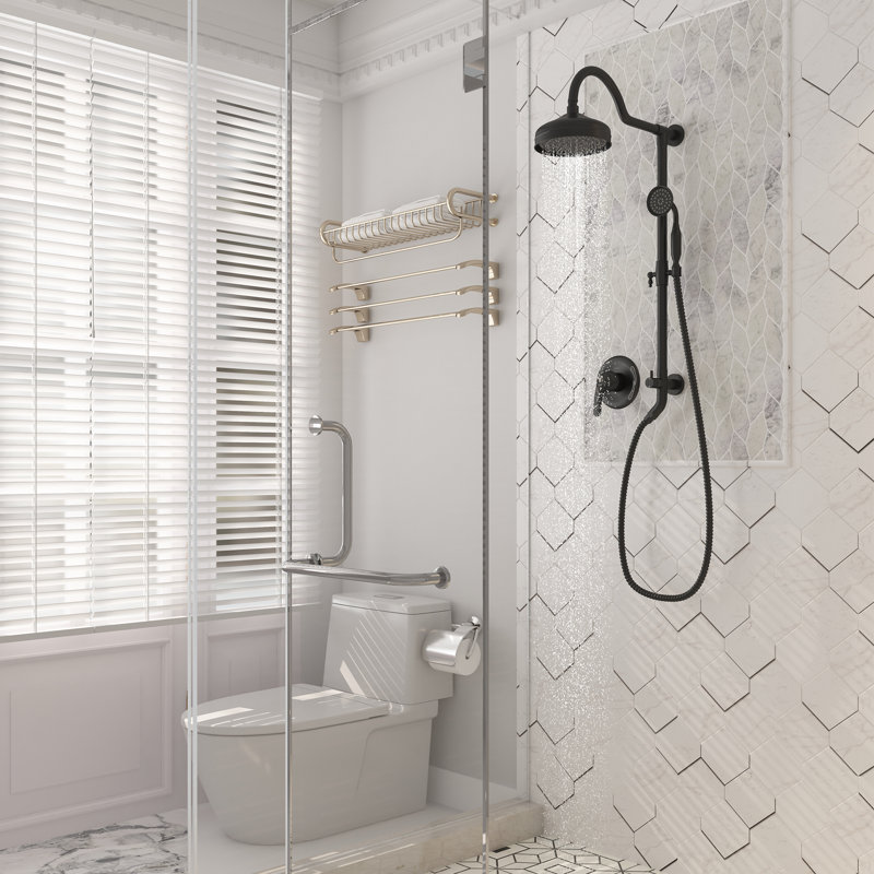 Matte Black Dual Head Rain Shower System with Handheld