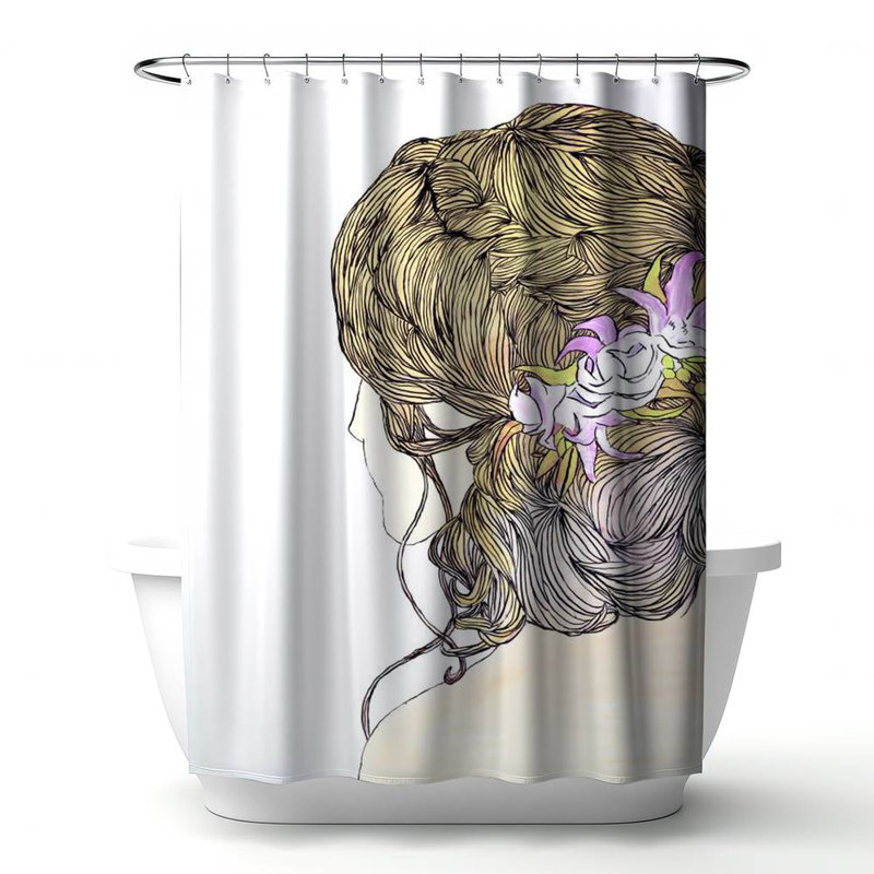 Shower Curtain FI61 – Polyester Shower Curtain, Dye Sublimation Print, 71" W × 74" L, White/Light Brown