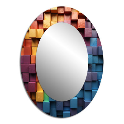 Rainbow Cubic Wood Spectrum - Large Oval Wall Mirror On Metal