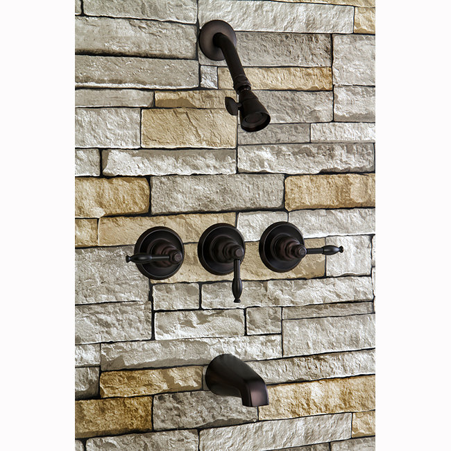 Kingston Brass Knight Triple-Handle Tub and Shower Faucet, Oil Rubbed Bronze