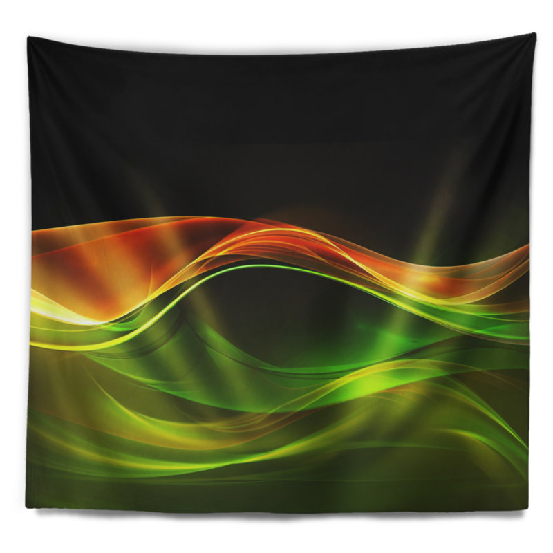 Abstrait vert jaune et tapisserie noire, H 78 po x l 92 po