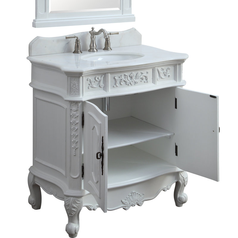 Aticus 34'' Single Bathroom Vanity with Stone Top, Antique White