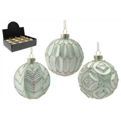 Ornement en verre à paillettes argentées et vertes assorties - Paquet de 12