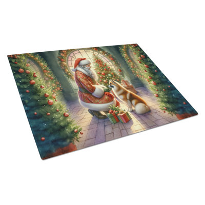 Finnish Spitz and Santa Claus Glass Cutting Board