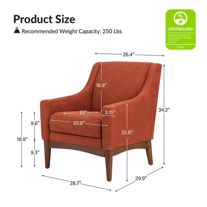 Fauteuil Arshanti avec pieds en bois massif, Orange