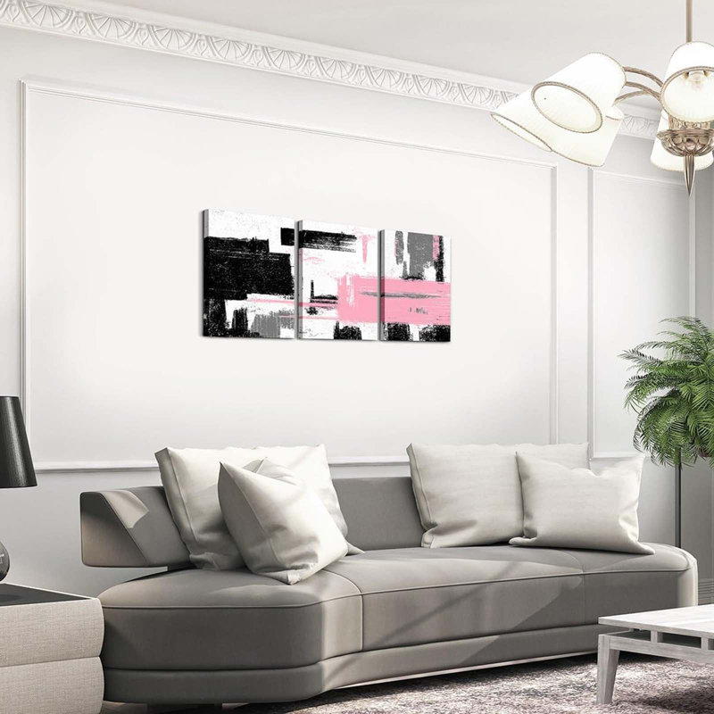 3 Piece Wrapped Canvas Print, Black/White