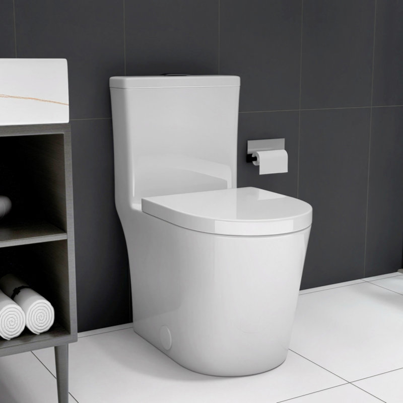 Petite toilette compacte une pièce à double chasse, profondeur courte de 23 pouces pour petite salle de bain, blanc
