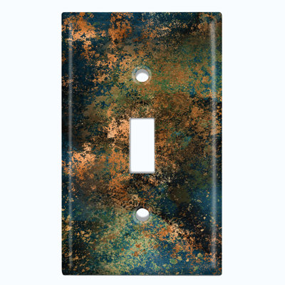 Metal Light Switch Plate Outlet Cover (Distressed Patina Copper Print - Single Toggle)