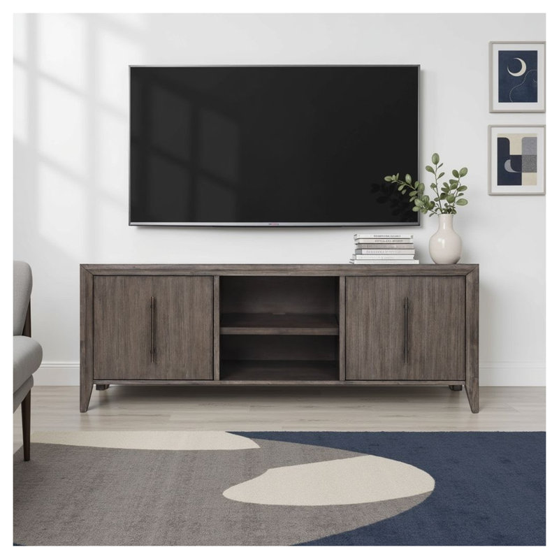 Console de meuble télé Avana de 72 po, aucun assemblage requis, finition grège fumée
