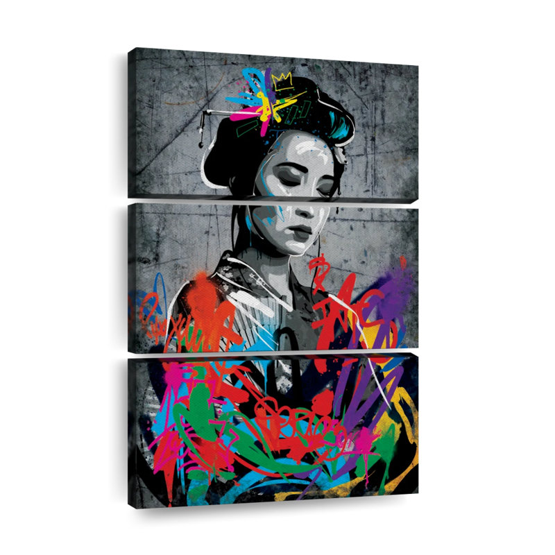 Portrait féminin, portrait de femme grunge sur toile, ensemble de 3 pièces par Harper D., 48" H x 74" W