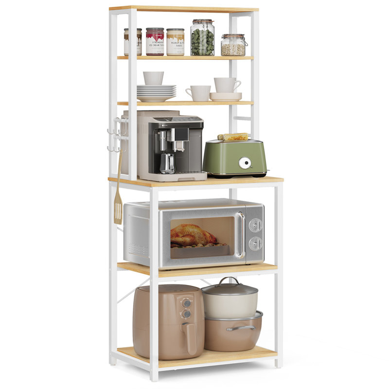 Steel Standard Baker's Rack with Microwave Compatibility, White/Brown, 65.7" H x 23.6" W x 15.7" D