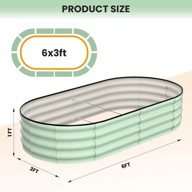 Metal Raised Garden Bed, 30cm H x 180cm W x 90cm D, Green