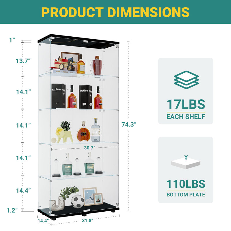 Vitrine en verre avec 5 tablettes, Brun