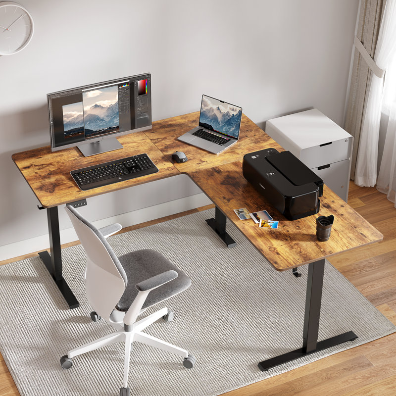 Adjustable L-Shaped Standing Desk, 28.3" H x 63" W x 55" D, Brown/Rustic Brown