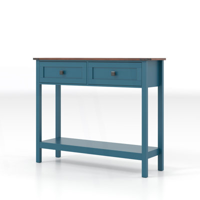 Farmhouse Style Console Table With 2 Drawer And Bottom Storage Shelf, Behind Couch Table