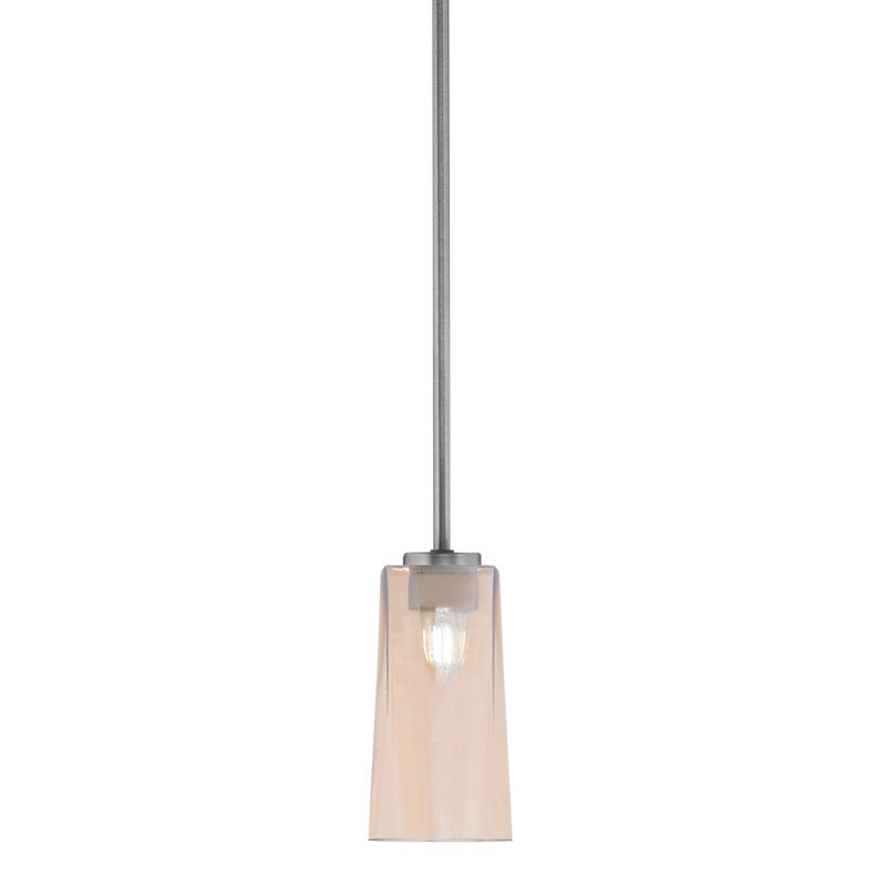 Mini suspension Nicomedes Stem Hung offerte en finition graphite avec verre ambré dégradé de 12,7 cm (L) x 24,8 cm (H).